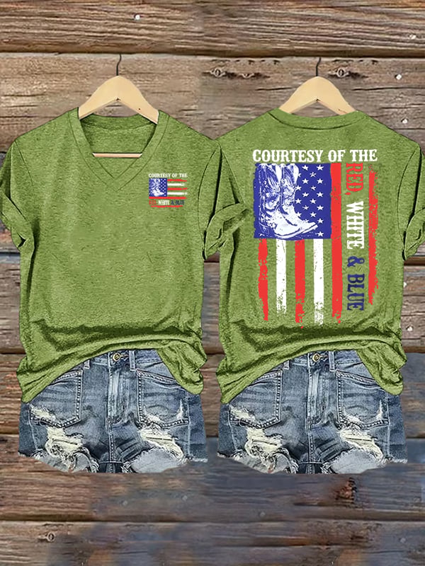 Women's Courtesy Of Red White And Blue 250th Anniversary Flags T-Shirt