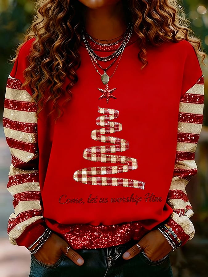 Women's Faith Print Casual Crew Neck Sweatshirt