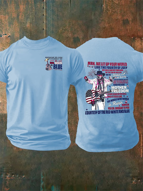 Men's RED WHIET BLUE Print T-Shirt
