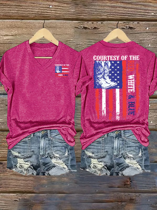 Women's Courtesy Of Red White And Blue 250th Anniversary Flags T-Shirt