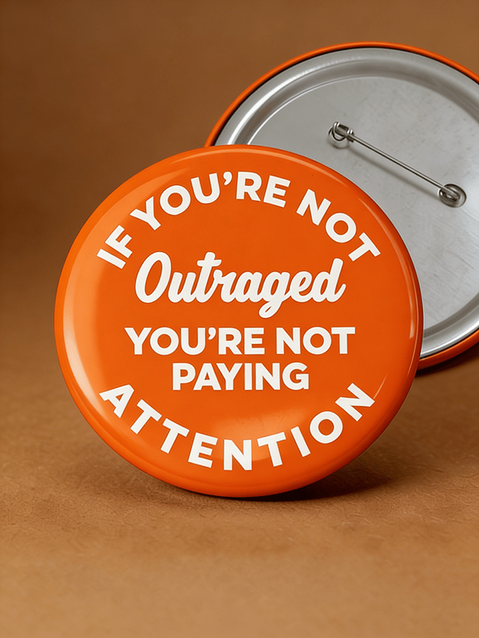 "If You're Not Outraged You're Not Paying Attention" Printed Brooch Unisex