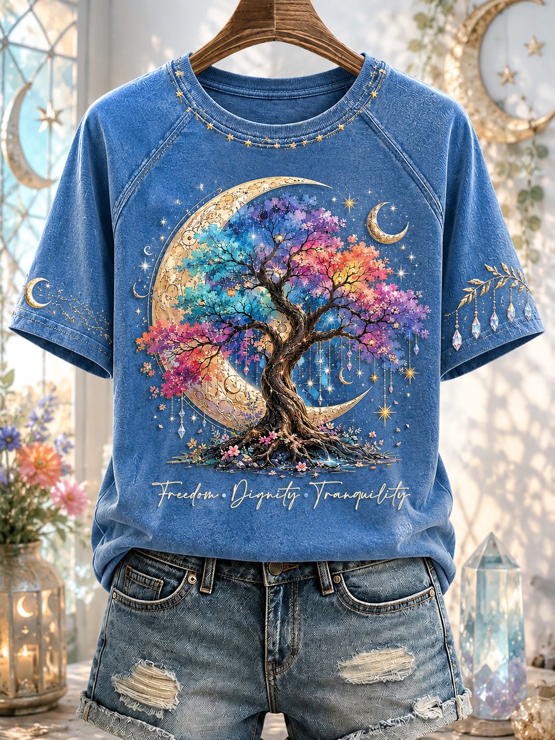 Women's Freedom Dignity Tranquility Tree Of Life Print T-shirt