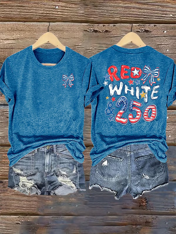 Women's RED WHITE &250 Print T-Shirt