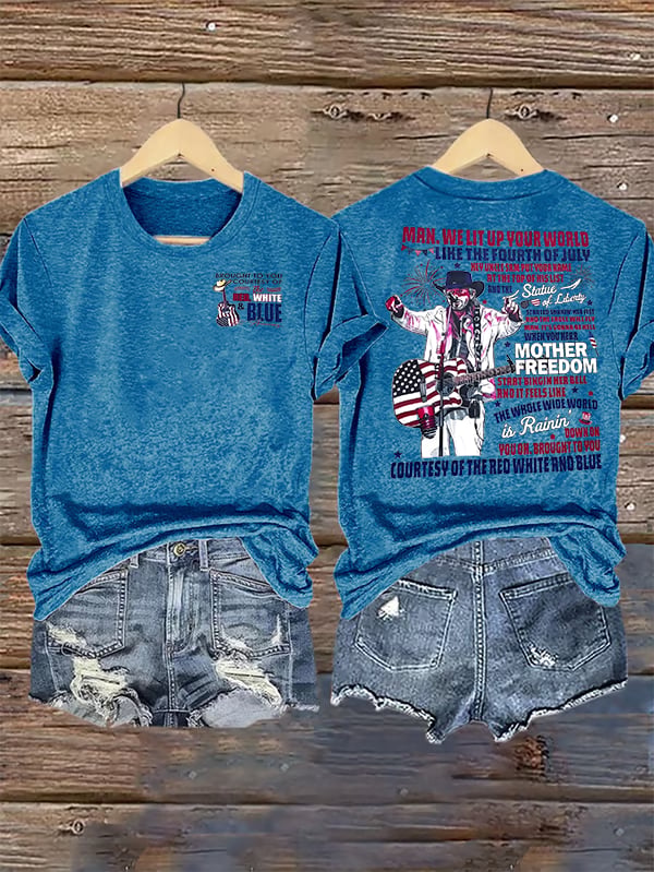 Women's RED WHIET BLUE Print T-Shirt