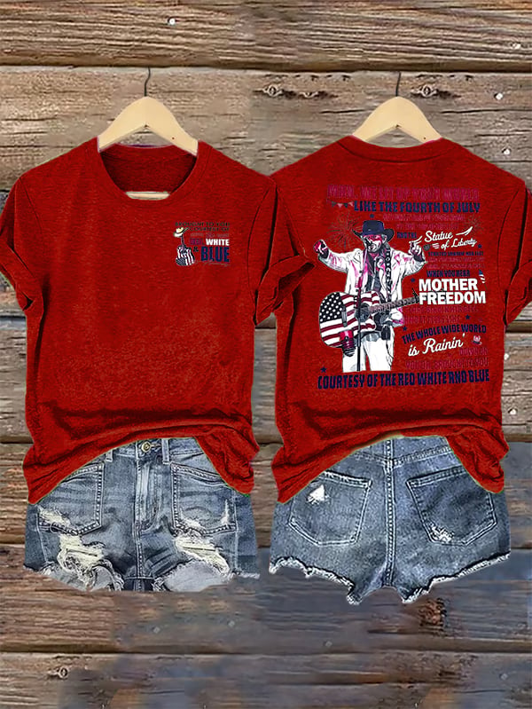 Women's RED WHIET BLUE Print T-Shirt