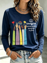 Women's Casual Imagine all the people Living Life in peace Printed Long-Sleeve T-Shirt