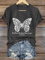 Women'S Casual I Know I Am For You Jeremiah 29:11 Cute Butterfly Christian Graphic Print Short Sleeve V Neck T-Shirt