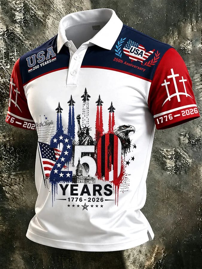 Men's American Flag 250Th Anniversary Print Polo Shirt