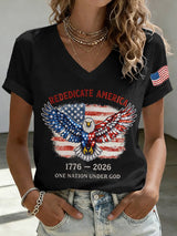 V-Neck Retro Rededicate 250 One Nation Under God Print T-shirt