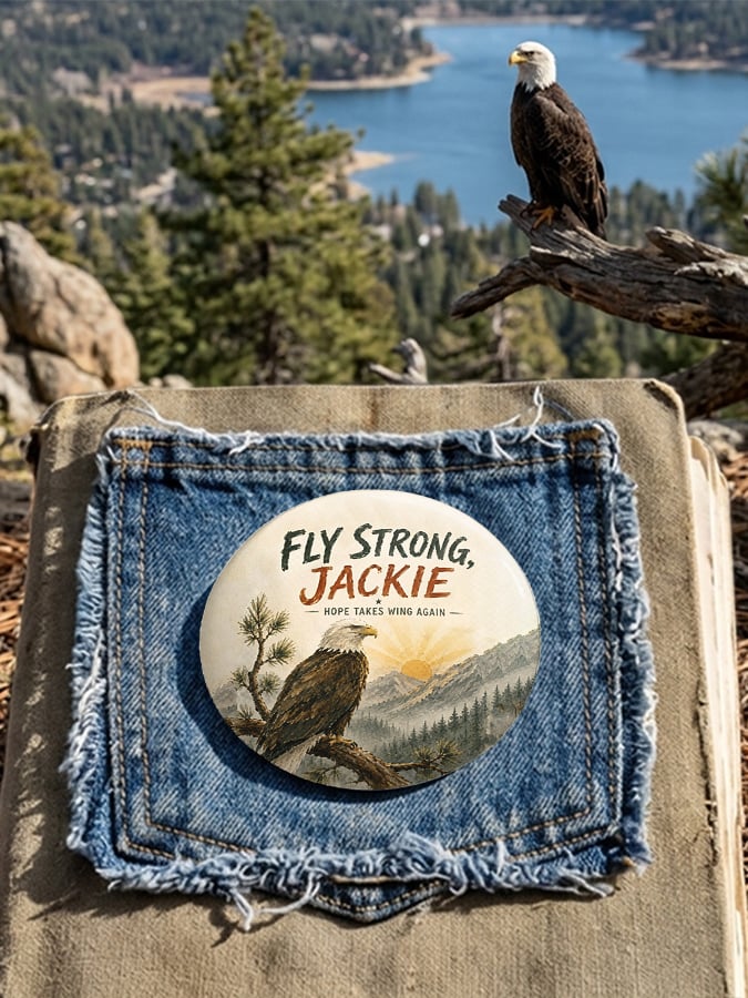 Unisex Retro Jackie Fly Strong,  Hope Takes Wing Again Pin-Back Button