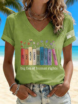 V-Neck Retro Big Fan Of Human Rights Print T-shirt