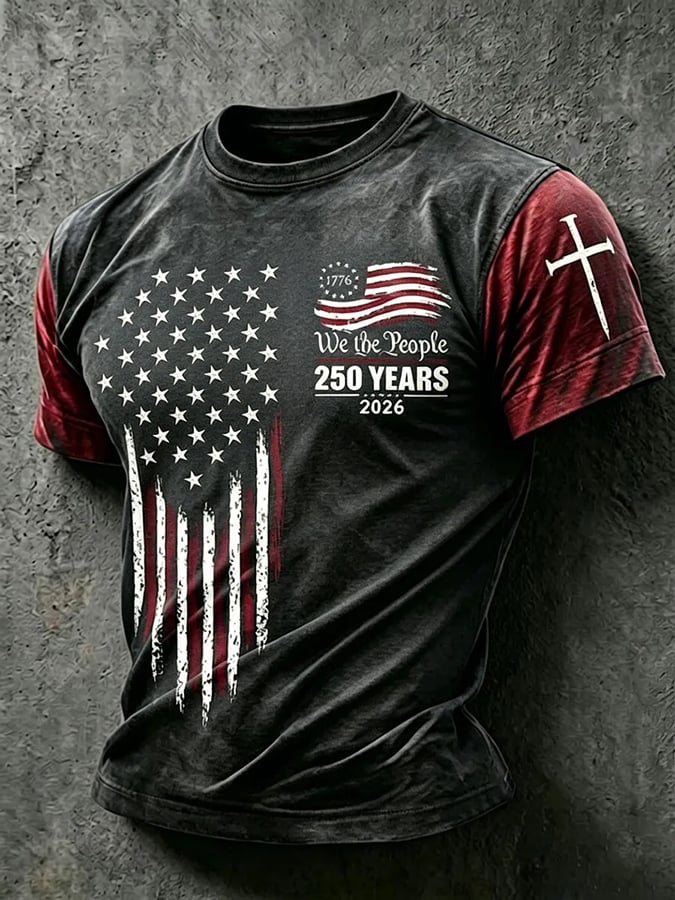 Men's Retro 250Th Anniversary American Faith Printed Casual T-shirt