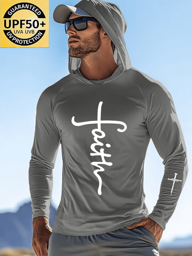 Men's Faith Outdoor Sun Protection Breathable Cool Hooded Sun Protection Long Sleeve Top
