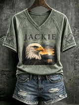 V Neck Retro Jackie Forever Our Queen Print T-Shirt