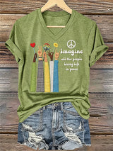 Women's Imagine all the people Living Life in peace Print T-Shirt