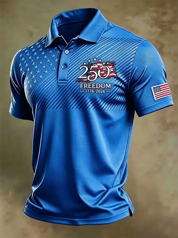 Men's Retro "Patriot" Color-Block Short-Sleeve Polo Shirt