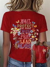 Women'S Casual Floral Faith Print Short Sleeve T-Shirt