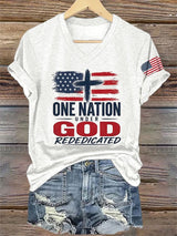 V-Neck Retro Rededicate 250 One Nation Under God Print T-shirt