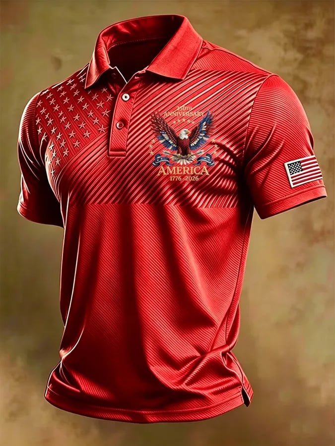 Men's Retro "Patriot" Color-Block Short-Sleeve Polo Shirt