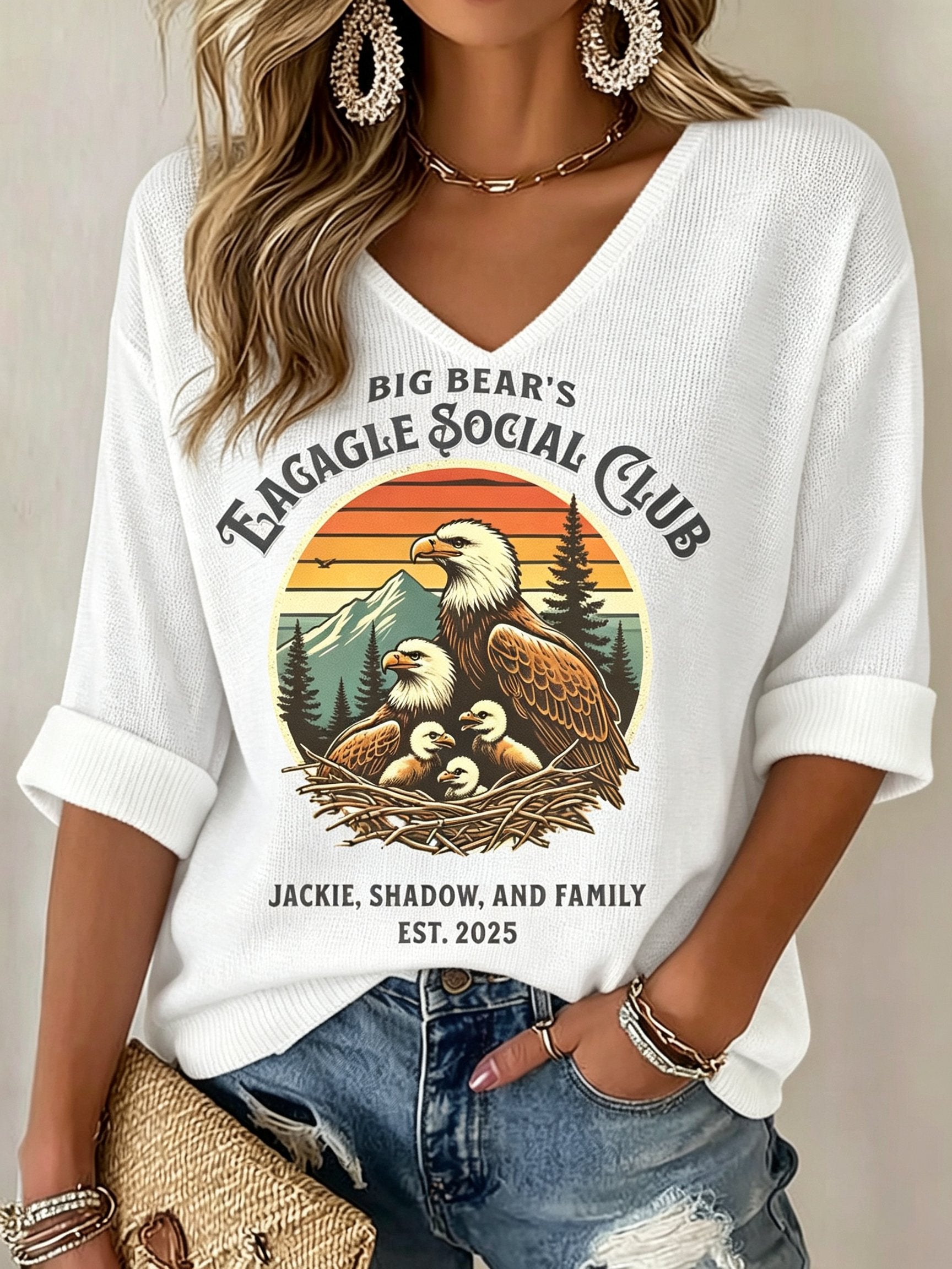Women's Jackie The Eagle Print V Neck Top