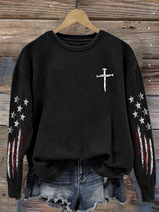 Women's casual retro flag-themed sports sweatshirt
