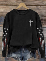 Women's casual retro flag-themed sports sweatshirt