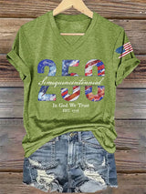 V-Neck Retro Semiquincentennial 250 In God We Trust Print T-Shirt