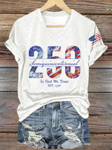V-Neck Retro Semiquincentennial 250 In God We Trust Print T-Shirt