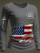 Women's 250th Anniversary National Flag Print Casual Long-Sleeved T-Shirt