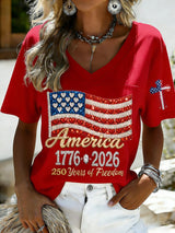 Women's 250th Anniversary Print V-Neck Top