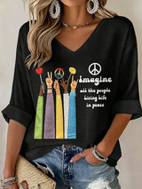 Women's Imagine all the people Living Life in peace Print T-Shirt