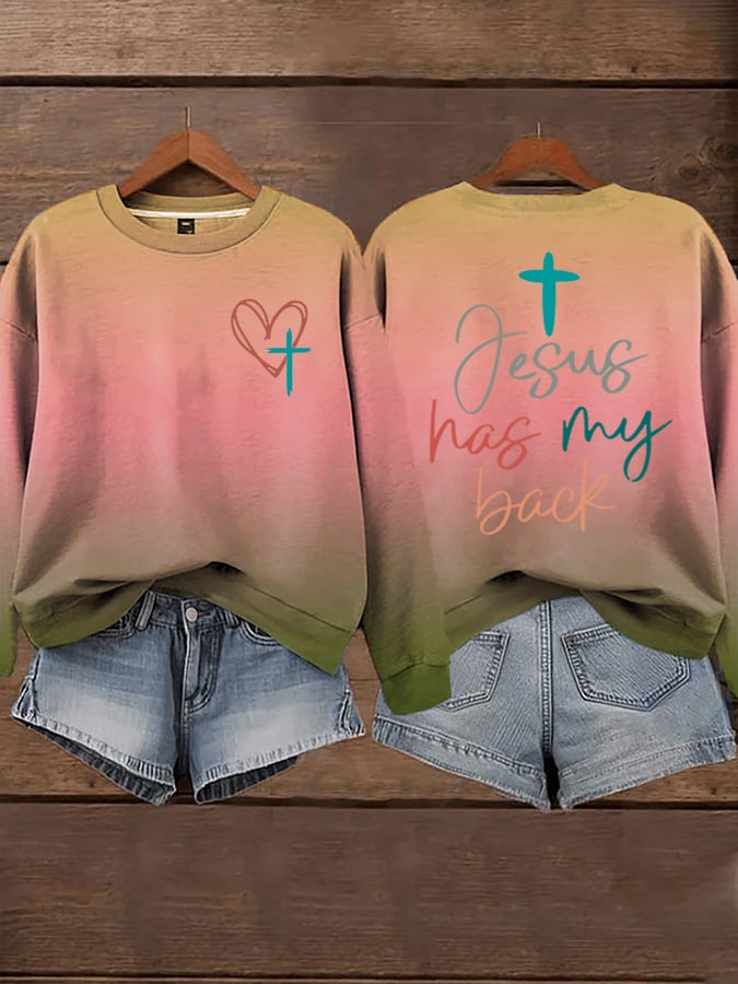 Women's Jesus Has My Back Print  Sweatshirts