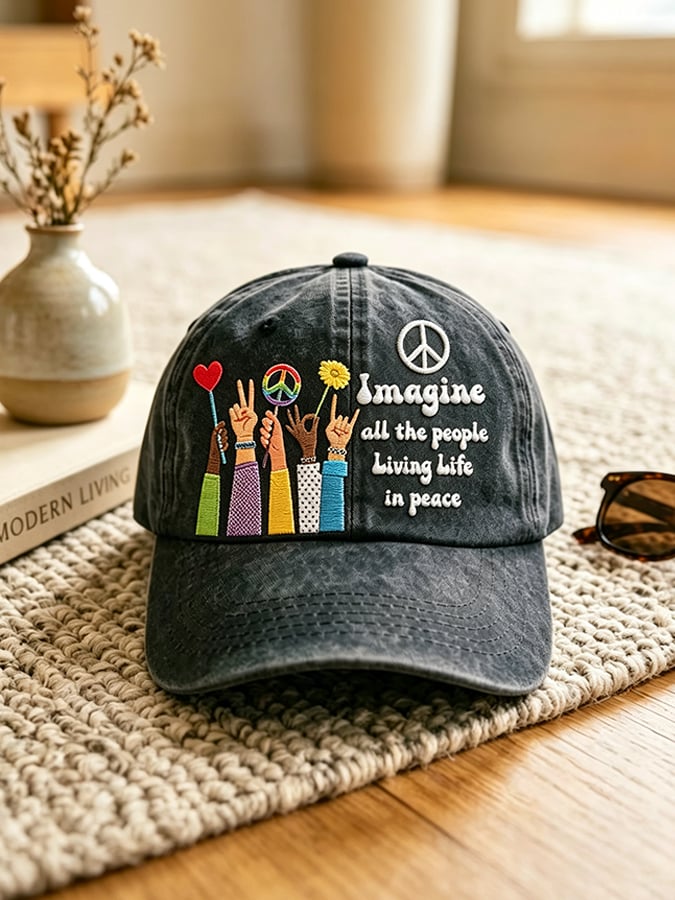 Unisex Imagine All The People Living Life In Peace Print Baseball Cap