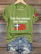 V-Neck Retro Rededicate 250 One Nation Under God From That Command, Came America Print T-shirt