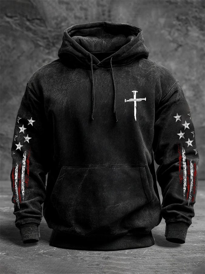 Men's casual retro national flag-themed hooded sweatshirt