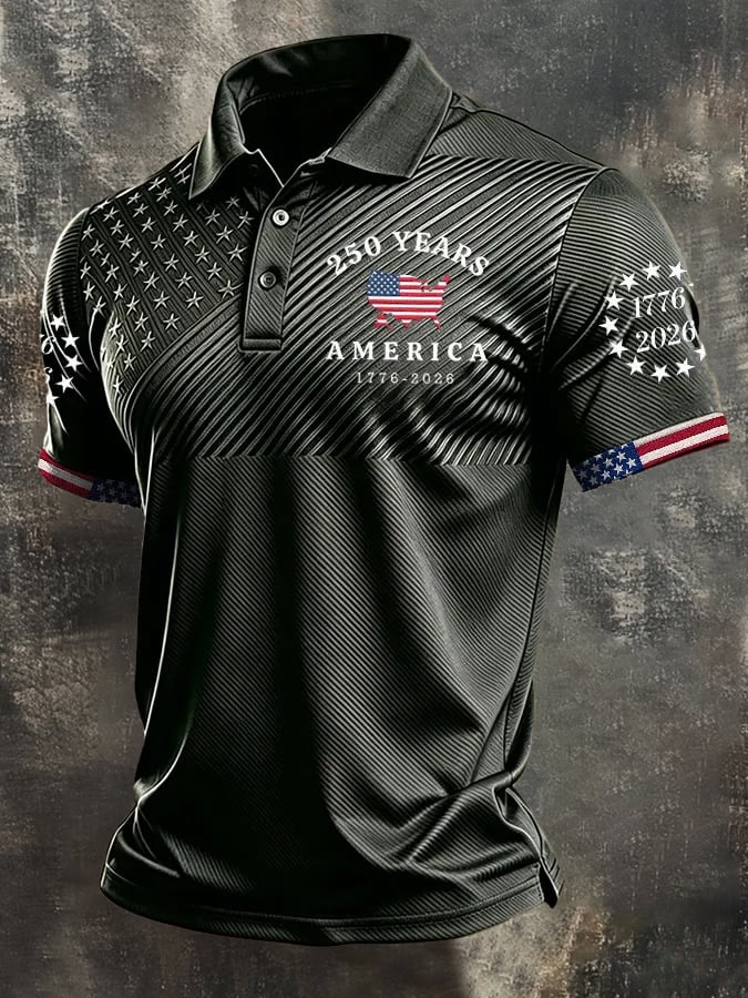 Men's Retro "Patriot" Color-Block Short-Sleeve Polo Shirt