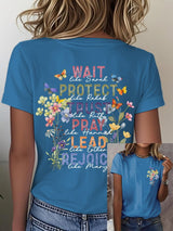 Women'S Casual Floral Faith Print Short Sleeve T-Shirt
