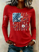 Women's casual American patriotic long-sleeved T-shirt