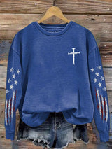 Women's casual retro flag-themed sports sweatshirt