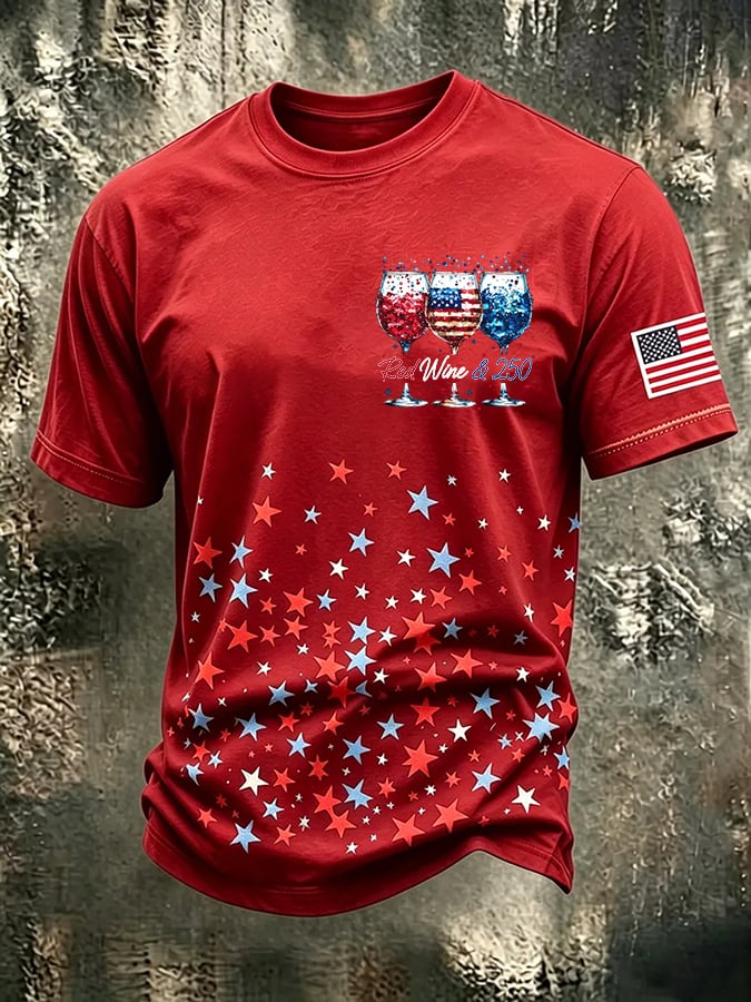 Men's Red Wine & 250 Years Of Freedom Printed Casual T-shirt