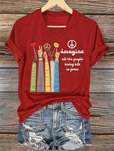 Women's Imagine all the people Living Life in peace Print T-Shirt