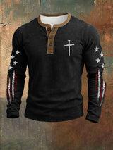 Men's casual retro national flag-themed Henley shirt