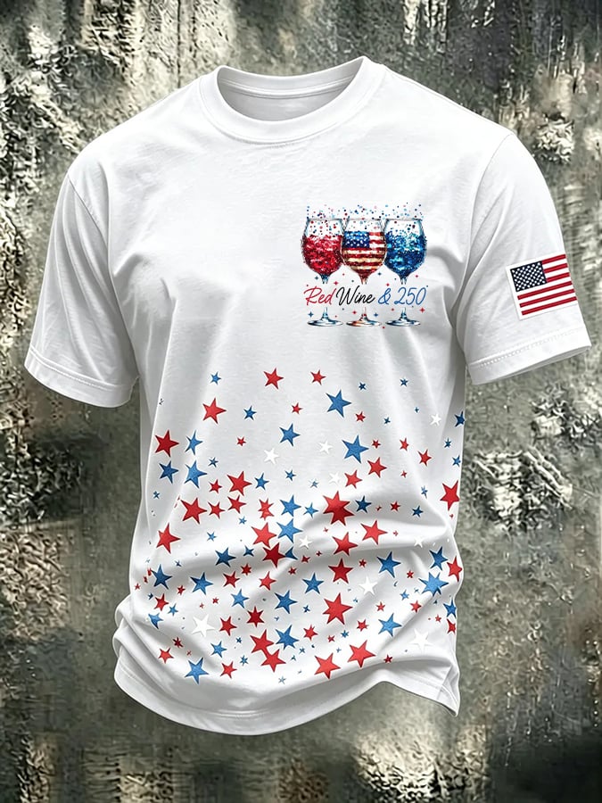 Men's Red Wine & 250 Years Of Freedom Printed Casual T-shirt