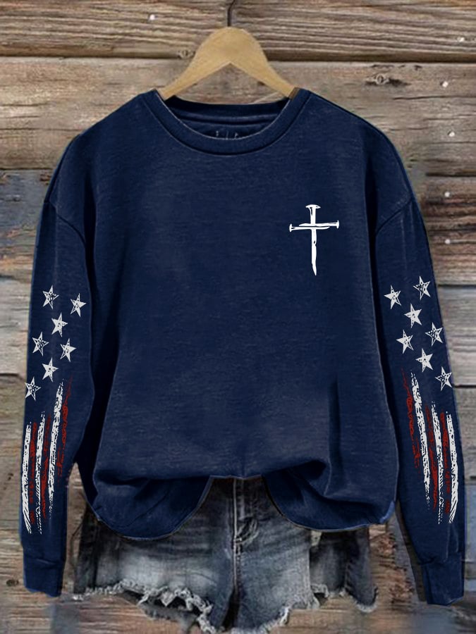 Women's casual retro flag-themed sports sweatshirt