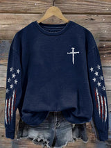 Women's casual retro flag-themed sports sweatshirt