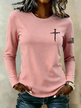 Women's casual patriotic flag long-sleeved T-shirt