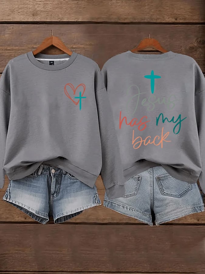 Women's Jesus Has My Back Print  Sweatshirts