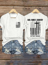 Women's God Family Country In That Order Print V Neck T-shirt