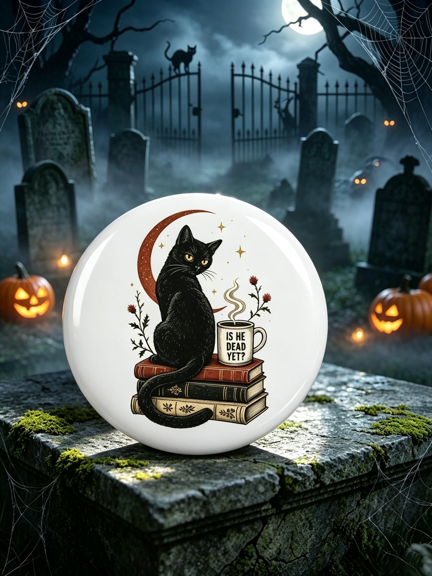 Unisex Retro Is He Dead Yet Pin-Back Button