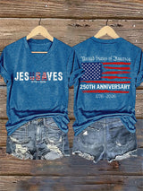 V-Neck Retro Jesus Saves America 250th Anniversary 1776-2026 Print T-Shirt